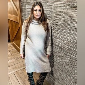 Vertigo Paris Tan Cowl Neck Sweater Dress
